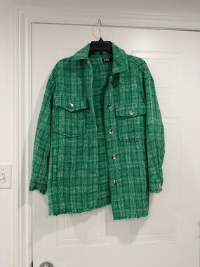 Zara Oversized Green/Tweed Shacket Tweed